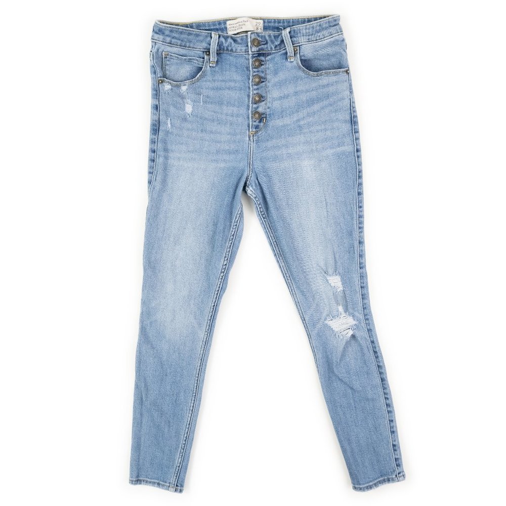 Abercrombie & Fitch distressed High Rise Ankle button fly jeans size 8